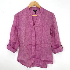 Nic+Zoe 100% Linen Pink Long Sleeve Button Down Blouse Size S